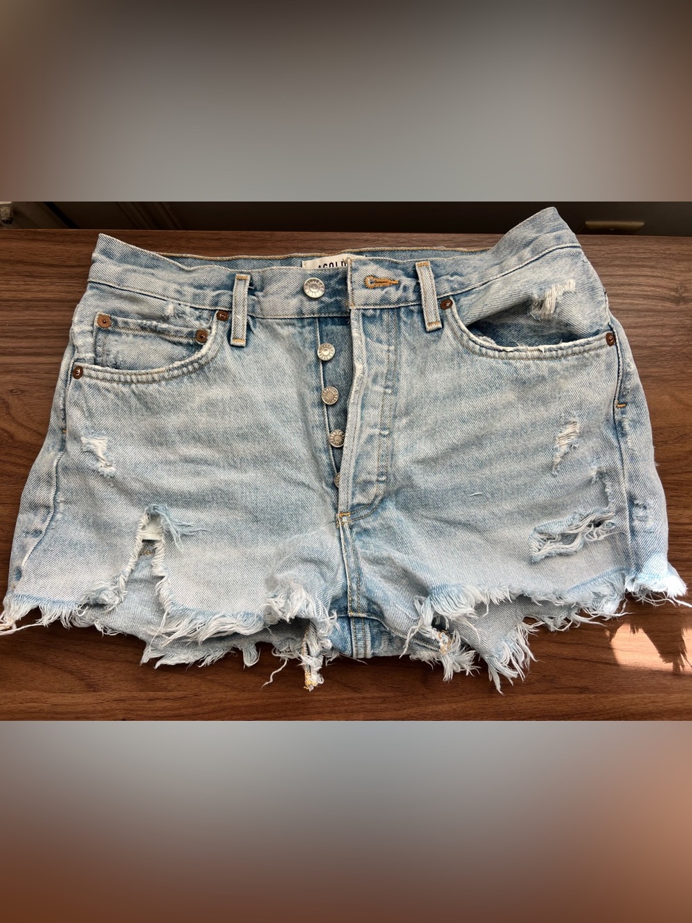 Agolde Parker Light Blue Distressed Denim Cutoff Shorts